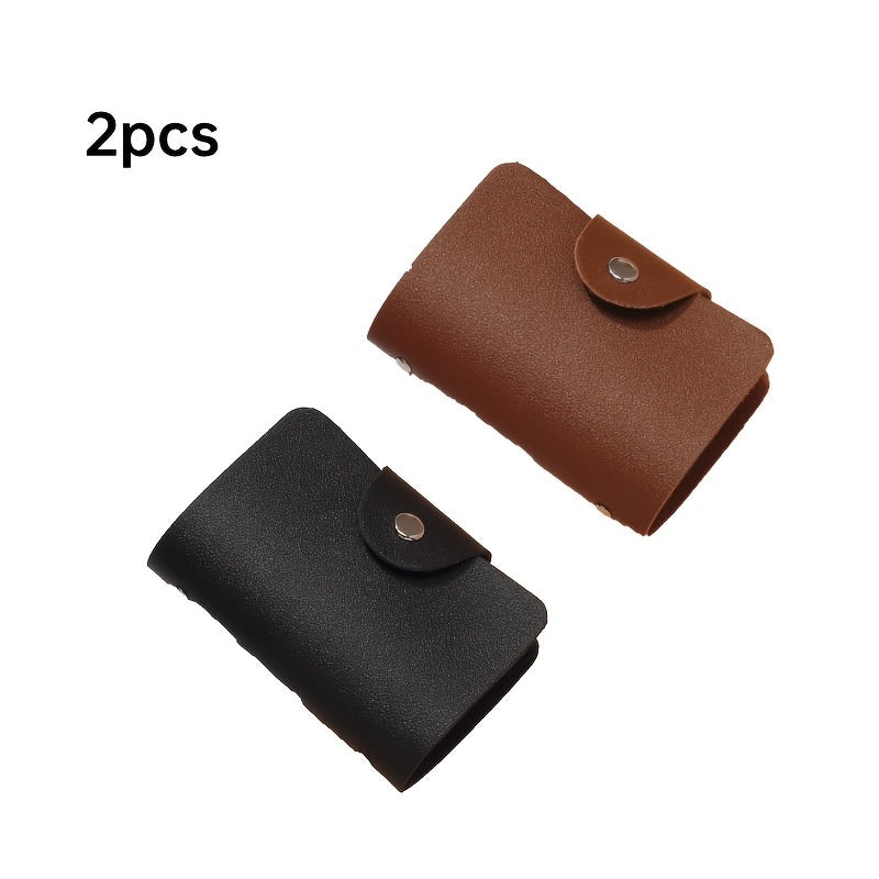 TEMU 2pcs Fashionable Leather Wallet With 24 Card Slots - Anti Magnetic Card Bag - Card Holder And Note Pocket, Neutral Design - Black And Brown