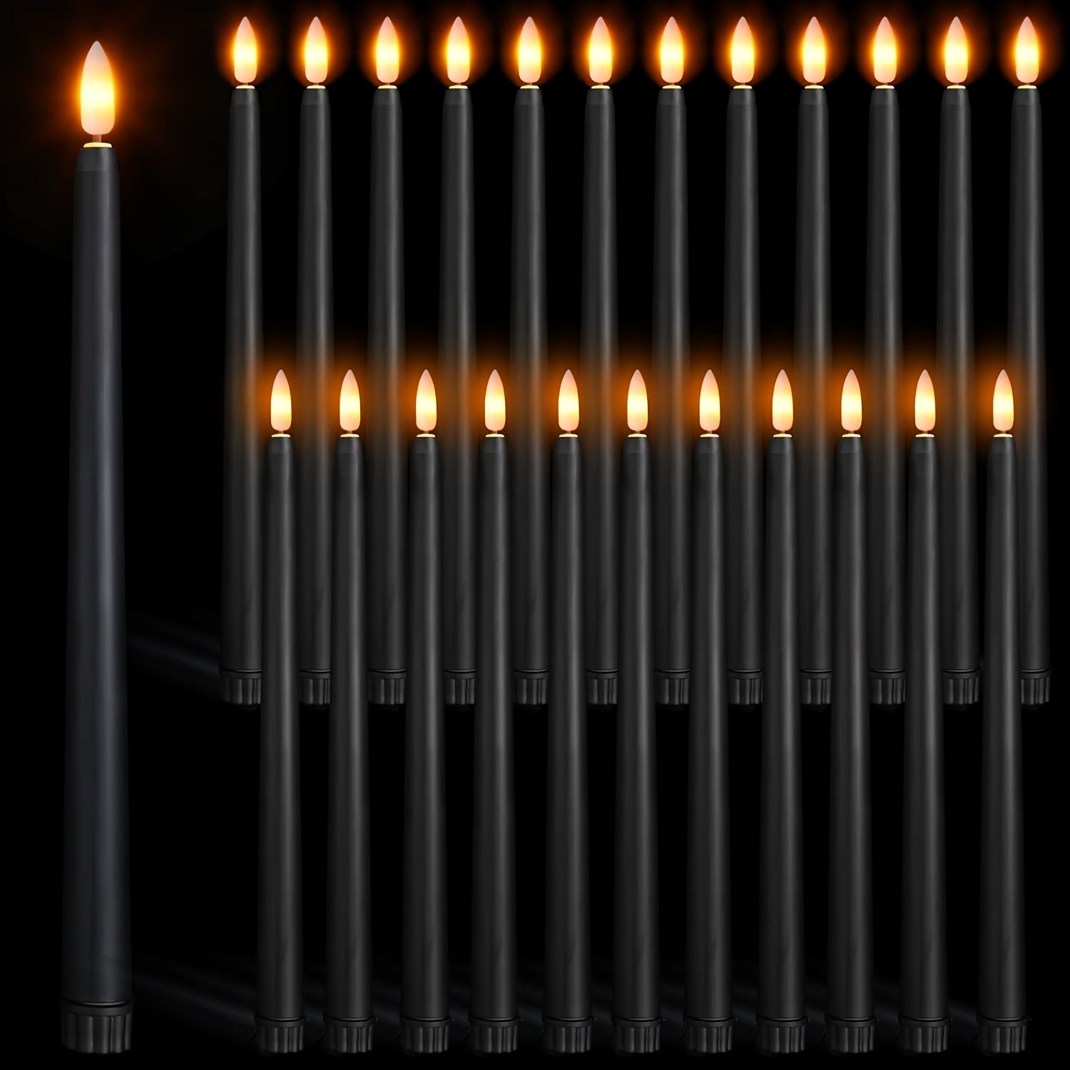 TEMU 24-pack Flameless Taper Candles Battery Operated 11 Inch Realistic Flickering Black Plastic Fake Candles With Switch & Glittering Tips For