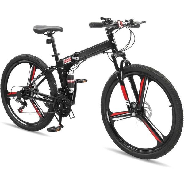 Bikes Foldable mountain bike 26 inches 21 speeds with powerful mechanical dual disc brakes and dual impact effect Q241029