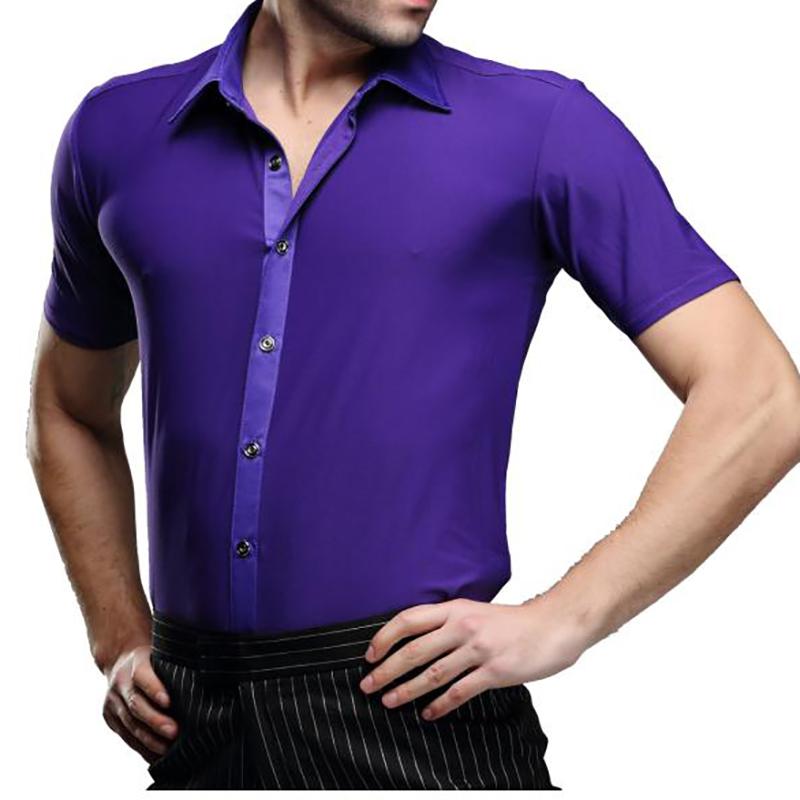 Stage Wear Latin Dance Shirt Men Tops Blue Purple Handsome Infantile Ropa Baile Latino Clothes CostumesStage