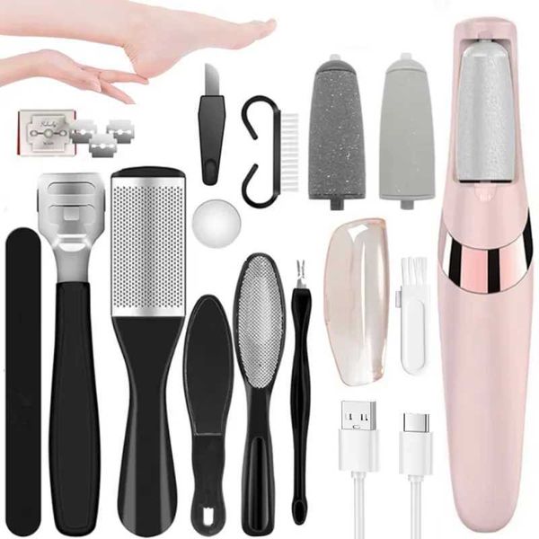 Electronic Foot Files Rechargeable Electric File 1+10 Set Callus Remover Machine Pedicure Device Care Tools For Heels Remove Dead Skin black
