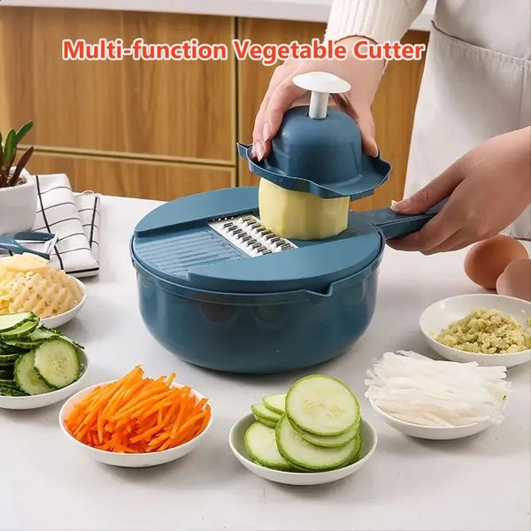 12 In 1 Multi-functional Vegetable Chopper Carrots Potatoes Manually Cut Shred Slicer Radish Grater with Container Kitchen Tools 241223