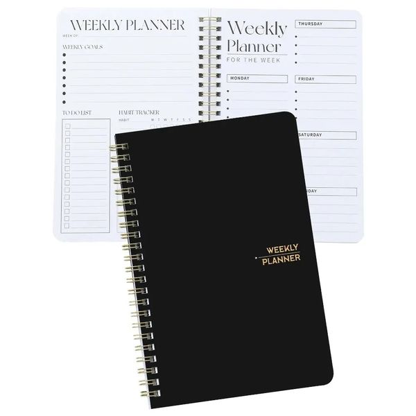 53 undated weekly planner PVC hard cover notebooks goal list academic daily schedule priority items 240808