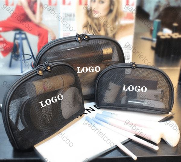 fashion Designer Storage Bag Black Transparent Mesh Letter Logo Large Capacity Zipper Makeup Bag Lipstick Bag Portable Wash Bag Travel Toile