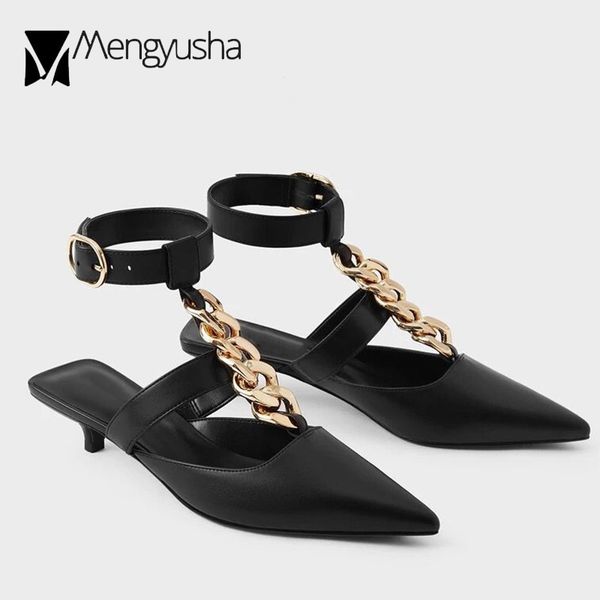 Gladiator T-Strap Sandals Women Ankle Buckle Leather Belt Shoes OL Dress Kitten Low Heels Flip ps Sgback Sandalias Mujer