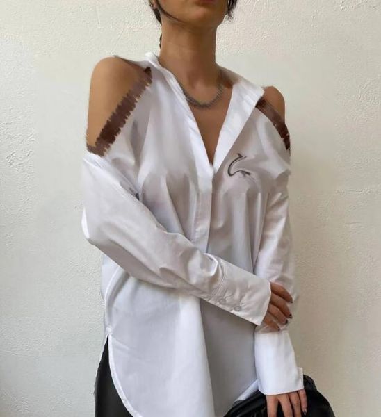 Women&#039;s Blouses 2025 Women Blouse Shirts Spring Designer Tops Long Sleeved Print Off Shoulder Shirt Free Ship