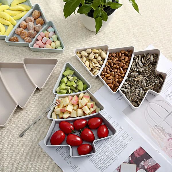 Sala de estar em forma de árvore de Natal Candy Snac Nuts Snack Compartmentalized Fruit Home Kitchen Supplies Breakfast Plate Bandey Tablewa