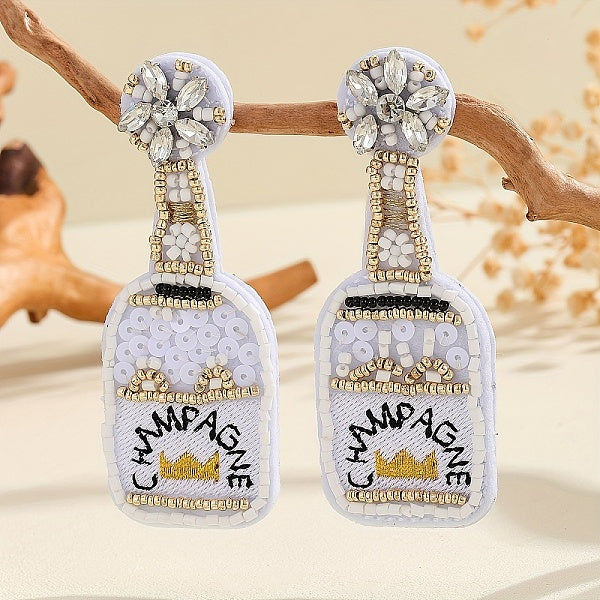 Women's Beaded Stud Earrings with Beer Festival Beer Bottle Design