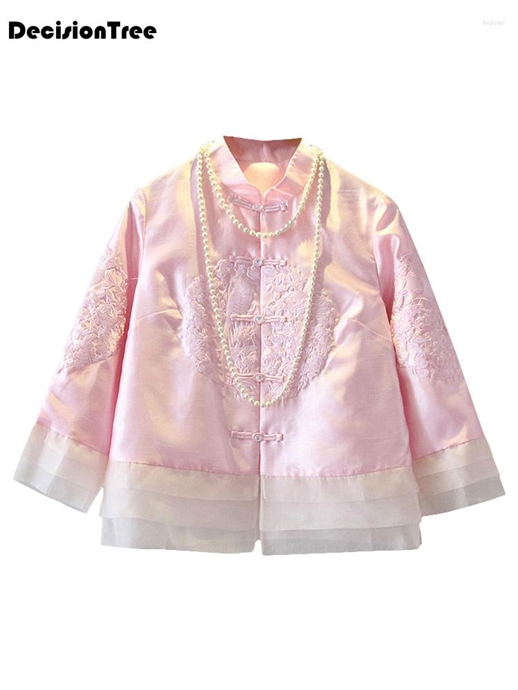 Ethnic Clothing 2023 Cheongsam Jacket Qipao Top Chinese Traditional Flower Embroidery Casual Coat For Women