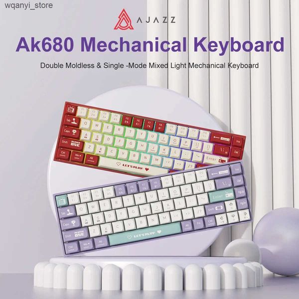 Keyboards AJAZZ AK680 mechanical keyboard ABS keyboard cover 68 key wireless Bluetooth game console keyboard hot exchange custom PC laptop p