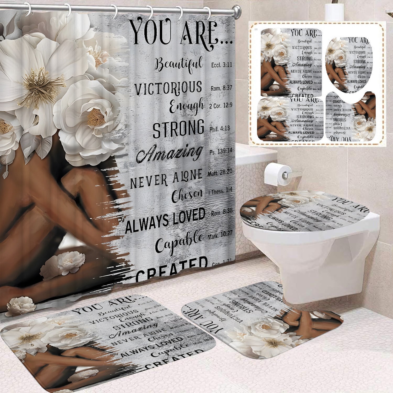 YL-37480 Shower Curtain African Girl Home Bathroom Decoration Curtain Toilet Floor Mat Toilet Non-slip Floor Mat