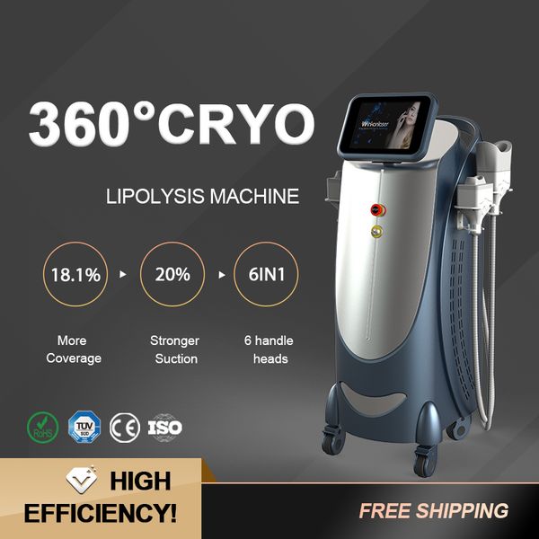 6 in 1 360 degree Cryolipolysis Slimming freeze Machine With 6 Cryo Heads Removal Fat Cryotherapy Coolsculpt Beauty Equipment