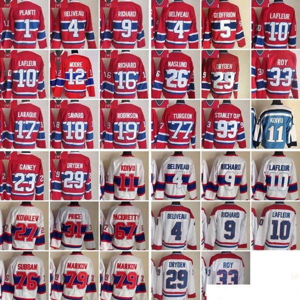 1909-1999 Movie Retro CCM Hockey Jersey Embroidery 4 Jean Beliveau 5 bernie geoffrion 9 Maurice Richard 10 Lafleur 11 Koivu 12 Moore Henri R