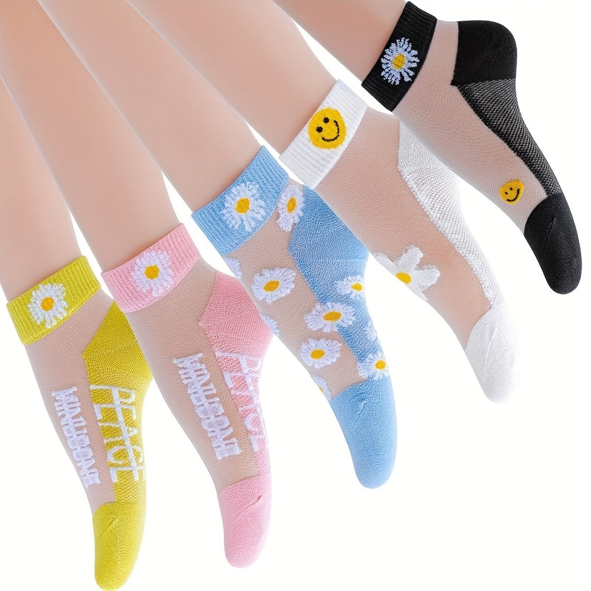 TEMU 10 Pairs Of Summer Daisy Short Thin Socks, Comfortable Bottom Breathable Cute Socks, Soft & Lightweight All-match Low Cut Ankle Socks, Women's