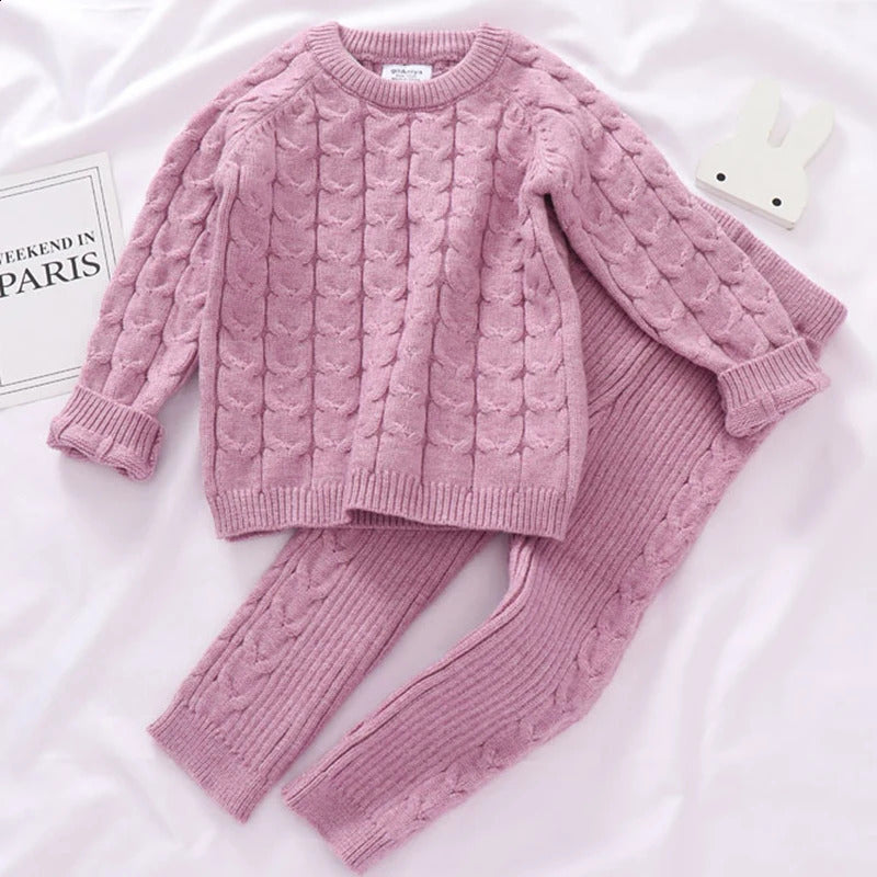 0-4 Yrs Girls and Boys Set Autumn Baby Boys and Girls Clothing Set Winter Knitted Lanhua SweaterPants Baby Boys Knitted Track Clothing 240920