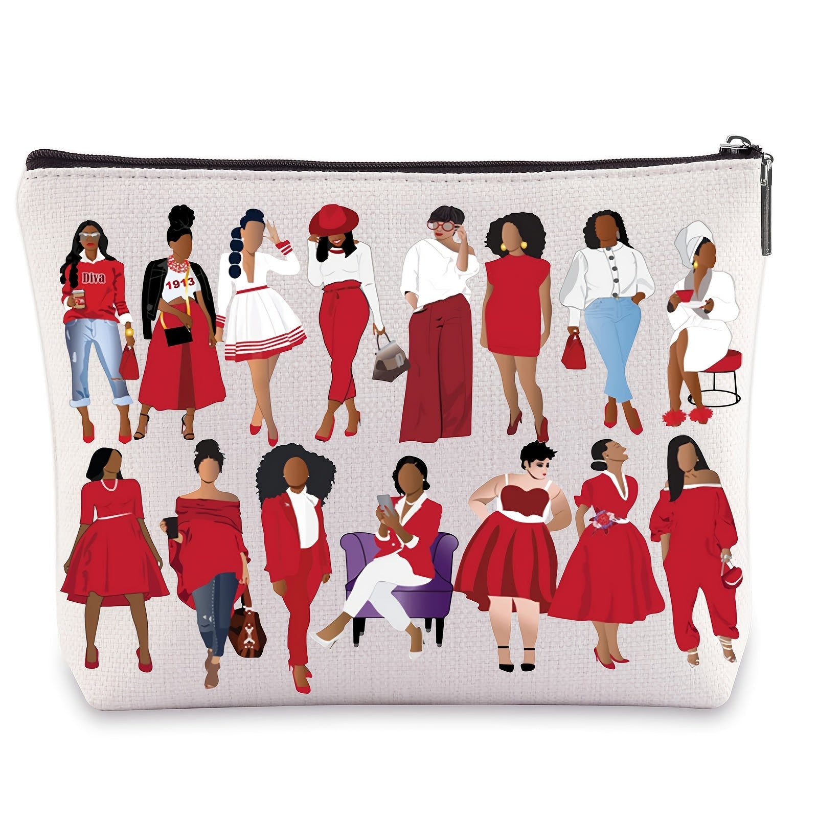 TEMU 1pc Fashionable Sorority Makeup Zipper Pouch - Stylish Black With Colorful , Perfect Gift For Sorority Sisters, Includes Makeup Brushes &