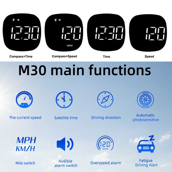 Gps Hud Digital Car Clock Speedometer Head Up Display Over-speed Alarm Compass Fatigue Driving Reminder Auto Accessories