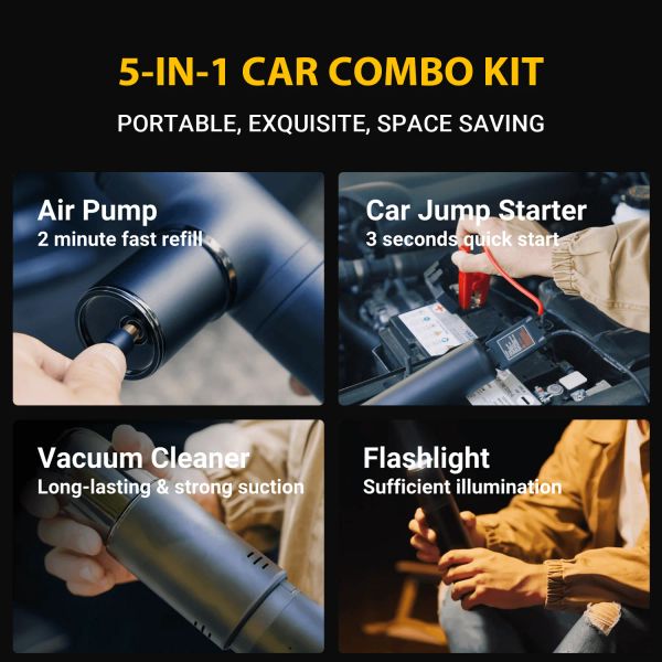 Car Jump Starter Air Compressor Power Bank Booster Auto Portable Battery Starter Device Air Pump Tire Inflator Vacuum Cleaner