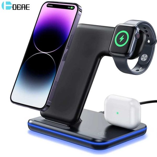 15W Fast Wireless Charger Stand For iPhone 15 14 13 12 11 XR X 3 in 1 Charging Dock Station for Watch 9 8 7 SE Airpods ProM240731