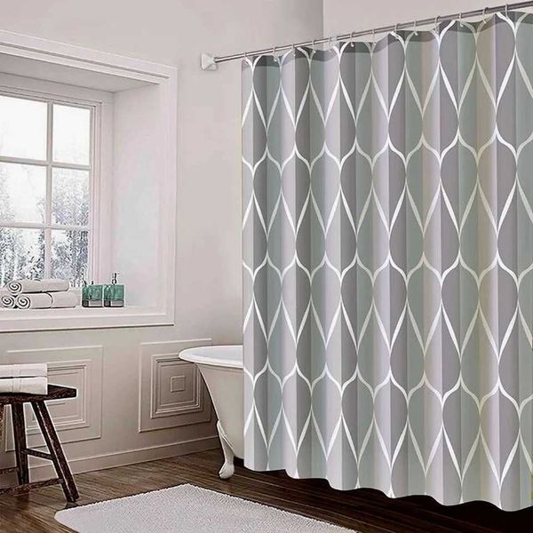 1pc Gray Polyester Shower Curtain with Hooks Waterproof Bathroom Shower Curtain Fabric Machine Washable 71x71in M240824