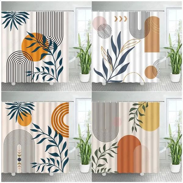 Abstract Mid Century Shower Curtain for Bathroom Decor Modern Boho Minimalistic Semicircle Curve Aesthetic Fabric Bath Curtains 250120