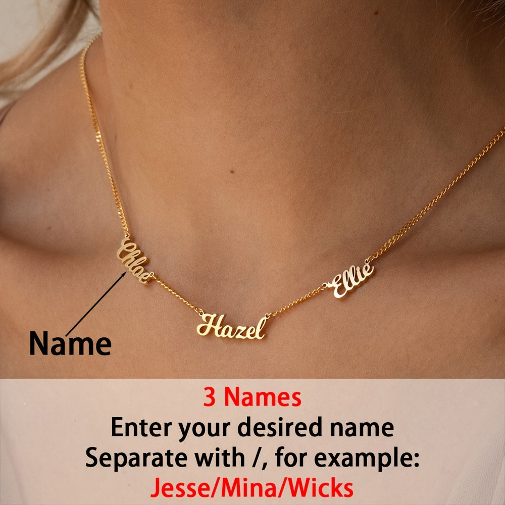 TEMU Custom Necklace 18k Golden-plated With 2-3 English Name Pendants, Personalized Stainless Steel Cuban Chain For Women - A Unique And Meaningful