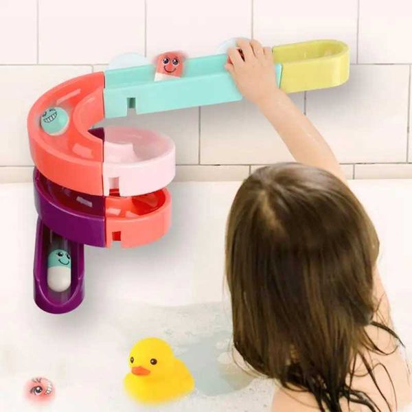 DIY baby bath toy wall suction cup marble competition running track bathroom assembly track sliding bathroom toy set Y250120