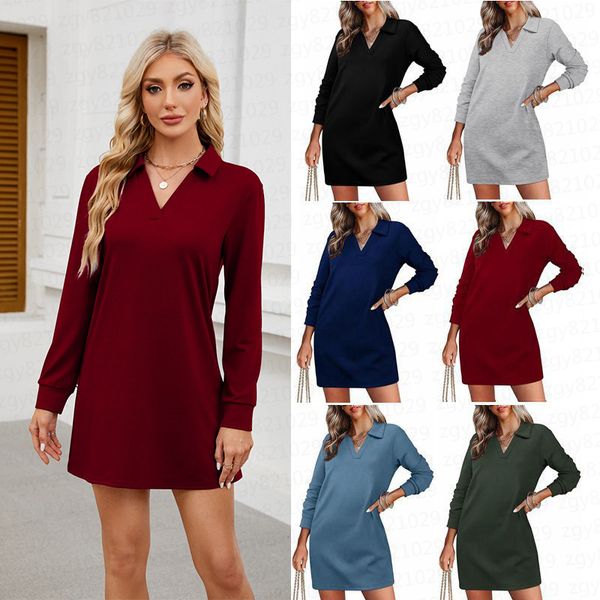 Long hoodie dress with women&#039;s round neck, double pockets, waist cinching, Korean new chic spring and autumn minimalist A-line skirt dd