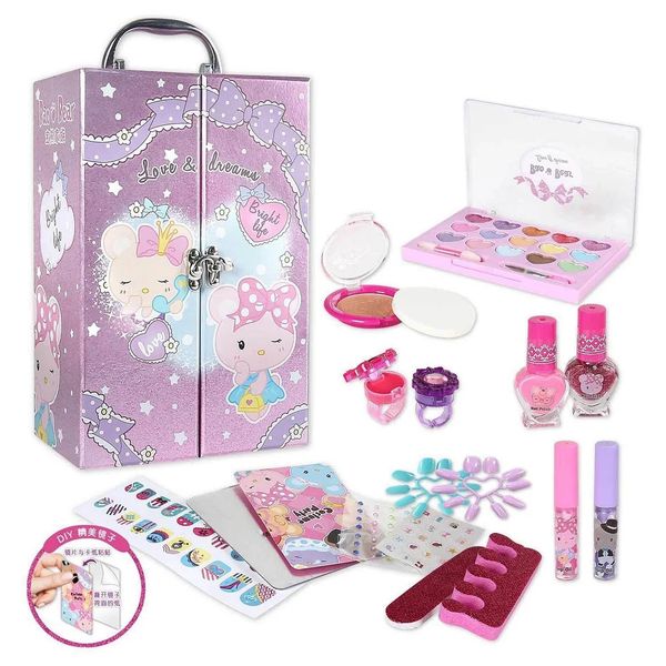 Childrens cosmetics toys Girls washable cosmetics toy set with light makeup pretending to play lipstick nail polish childrens Christmas gift