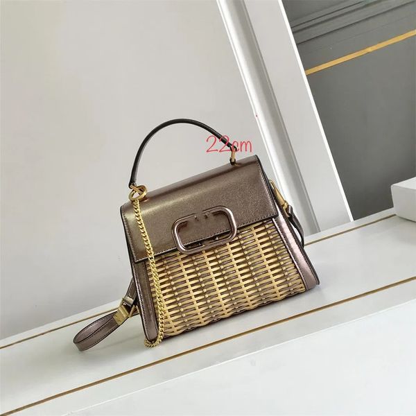 Vintage Fashion Crossbody Bags For Women Compartment Straw Dual Straps Pure Color Square Shoulder Messenger Bag