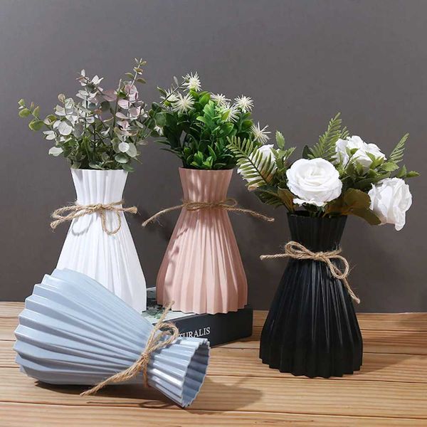 Vases Plastic Flower Vase Arrangement Dry Flower Bottle Home Decor Modern Simple Flowerpot Waist Cinching Room Decoration Floreros z241212