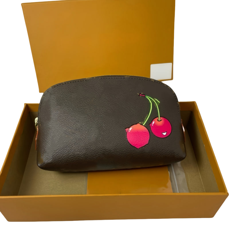 Fashion Mirror quality cherry cosmetic pouch cosmetic bags wallets luxury mens womens bag Highs quality letter zipper coin purse checked card holder