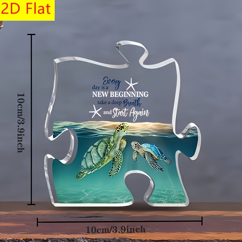 TEMU 2d Flat, 1pc Inspirational Acrylic Plaque - - Chic Puzzle Shaped Plaque Desktop Ornament Birthday, Christmas Gifts For