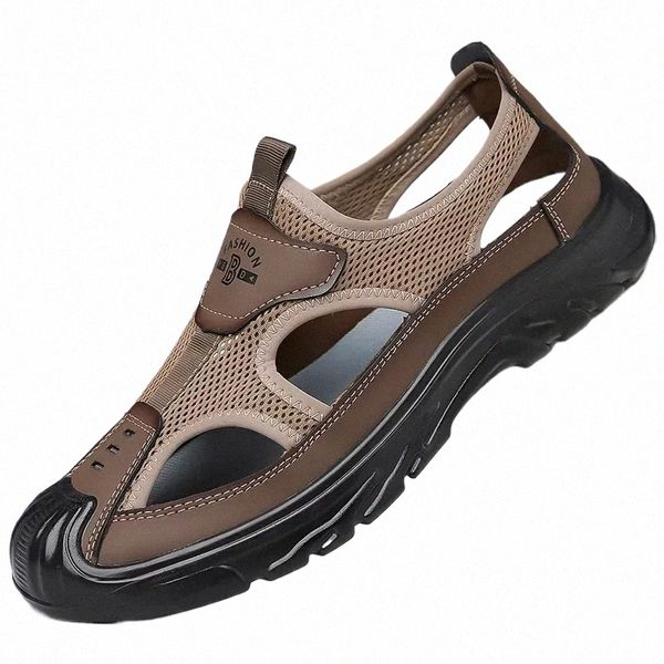 2024 Sandals Breathable Men Shoes Mesh Outdoor Men Hollow Sandals Antiskid Beach Sandals Flats Footwear Zapatillas Hombre d7Hh#