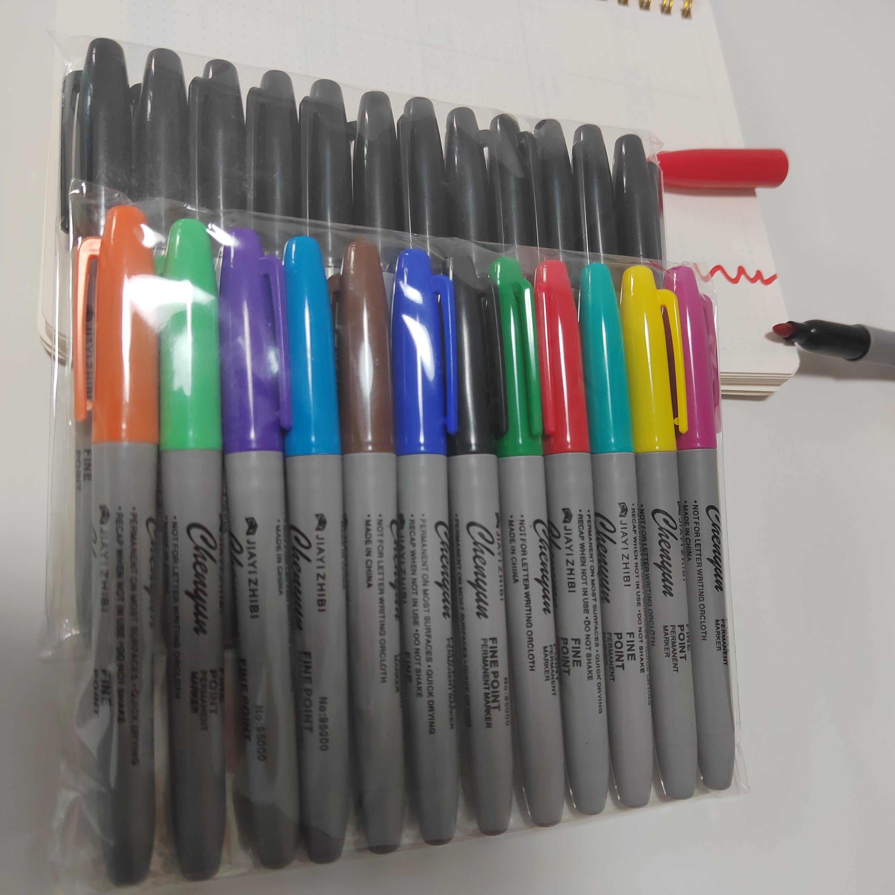 TEMU 24pcs 12 Black + 12 Color Fine Tip Permanent Marker Set, Quick-drying Waterproof, Fade-resistant, Stylish Design Suitable For Art, Crafts And