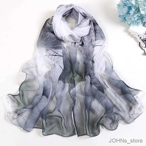 Scarves RUNMEIFA 2023 New Fashion Spring-Summer Women Floral Printing Beach Silk Scarf Shls Female Long Wraps Beach Sunscreen Hijab