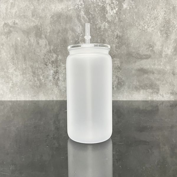 Unbreakable cold drink 16oz frosted acrylic plastic cups Elegant Shaped Drinking 16oz beer soda can with lids and straws for UV DTF transfer