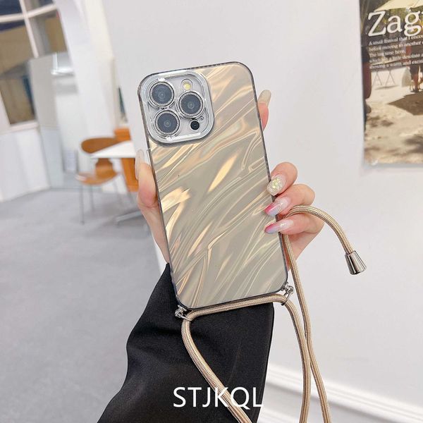 Luxury Case Sparkling glitter gradient transparent necklace strap phone case suitable for iPhone 16 15 13 14 Pro Max 12 11 XR XS X 8 Plus so