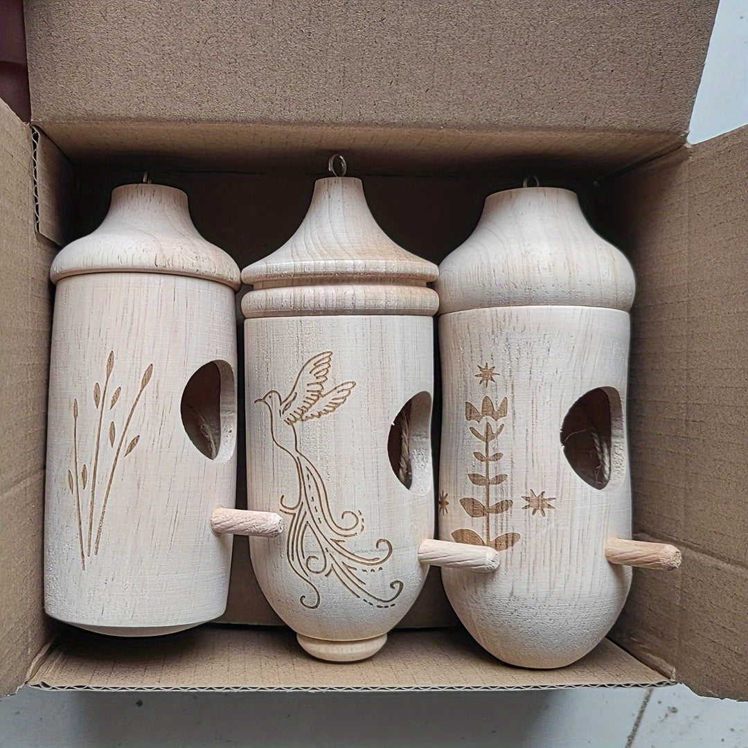 TEMU 3pcs Hummingbird Nests, Wooden Aviary Decor