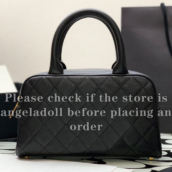 10A Mirror Quality Designer Small Vintage Bowling Bag 27cm Womens Luxurys Handle Handbags Caviar Quilted Bag Genuine Leather Black Clutch Pu
