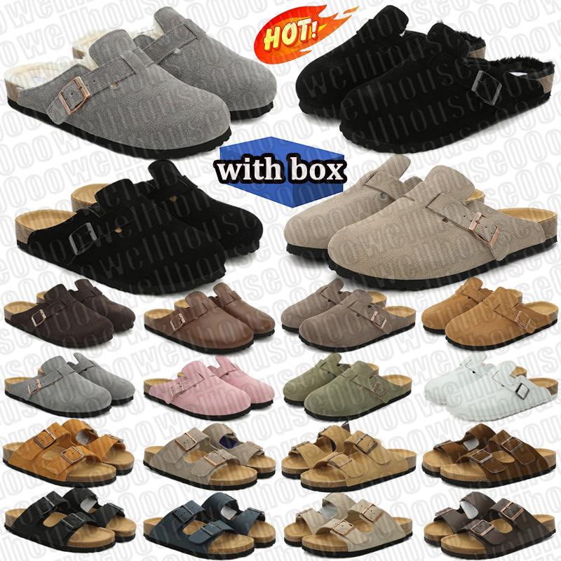 with box designer slippers men women sandals sliders black clogs suede leather slide flip flops slipper outdoor beach shoes