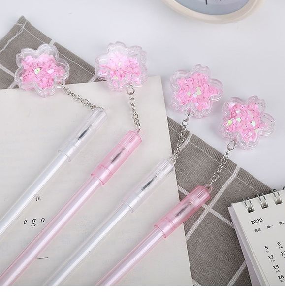 Gel Pens 20 PCs Cherry Blossom dant Creative Girl&#039;s Heart Quicksand Sequin Ball Cute Fairy Student Signature Wholesale 221118