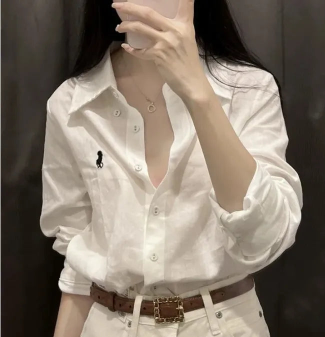 Designer Womens loose Blouses Long Sleeve Tops Femme pony Embroidery shirts women Fashion Classic Summer designer t shirt Casual shirt clothing CYG2