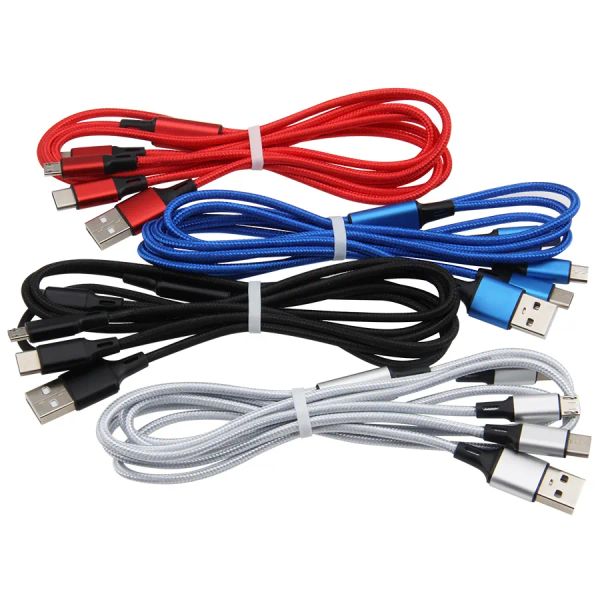 100pcs-lot 3in1 USB Cable Fast Charging Cable Android Micro USB Type C USB C for Samsung Xiaomi Mobile Phone Cables Charge Cord
