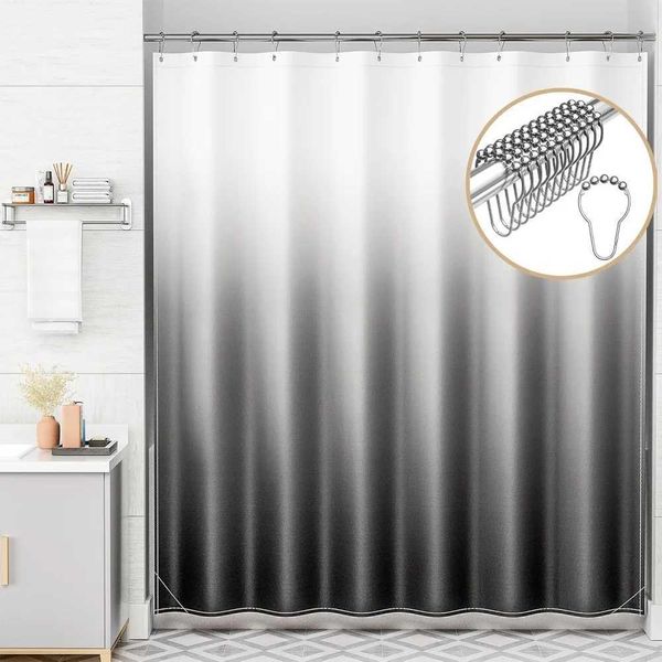 Shower curtain cloth gradient black shower curtain set with 12 showers curtain rustic farmhouse bathro showers curtainT250111