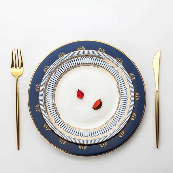 Luxury Western-style Tableware Golden Border Ceramic Plate Bowl Steak Pasta Salad Plate Soup Bowl Porcelain Kitchen Decoration Y250208