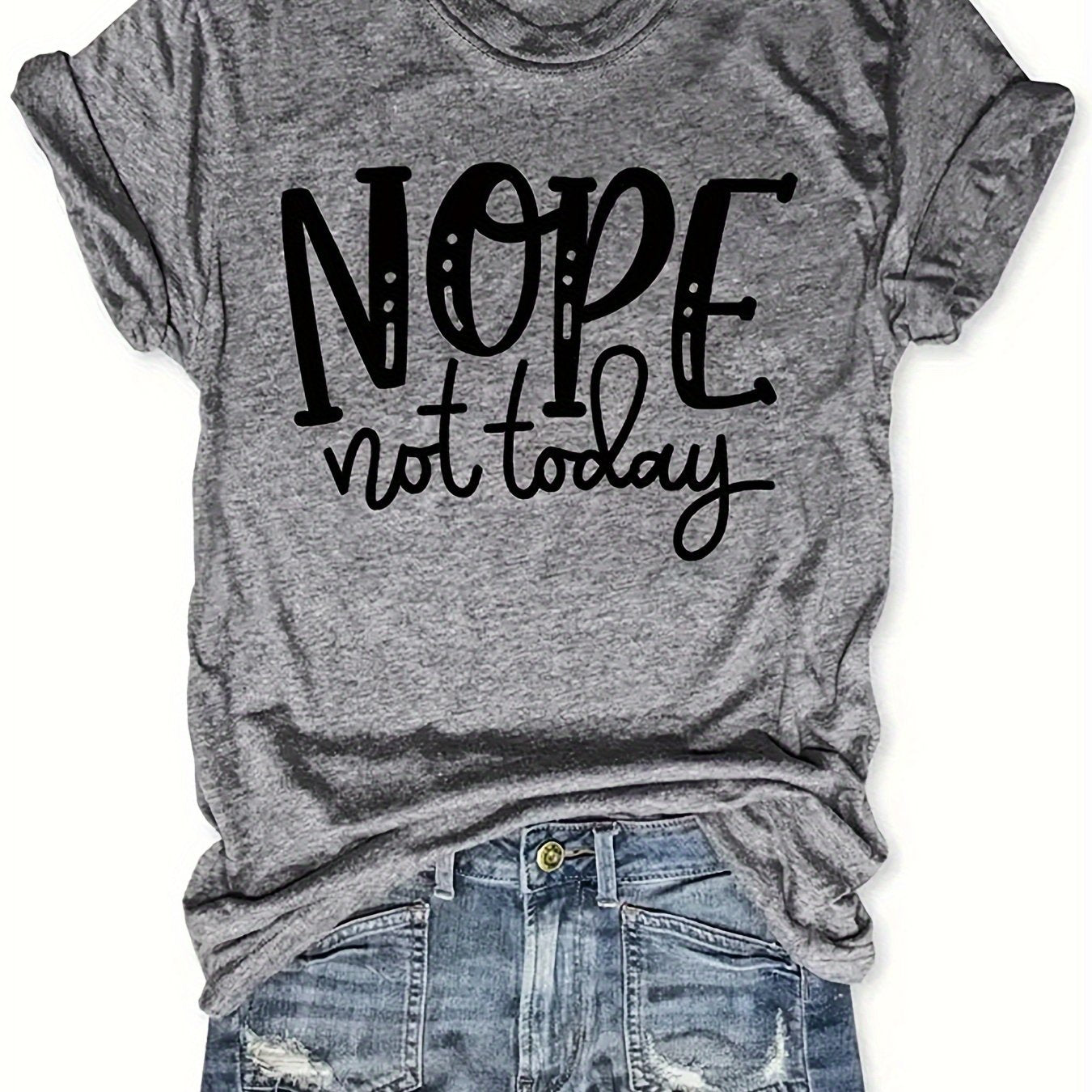 TEMU Nope Letter Print T-shirt, Casual Crew Neck Short Sleeve T-shirt, Women's Clothing
