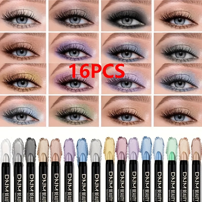 TEMU Valentine's -16pcs Multicolor Matte Pearl Eyeshadow Sticks, Eyeliner & Highlighter Pencils For Daily, Halloween, And Christmas Makeup