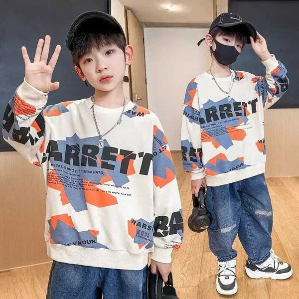 Hoodie Autumn New Boys Cotton Cottonirts O Neck Sports Top Kids Digital Impressão Digital Sportswear sem desbotamento, Pilling 250116
