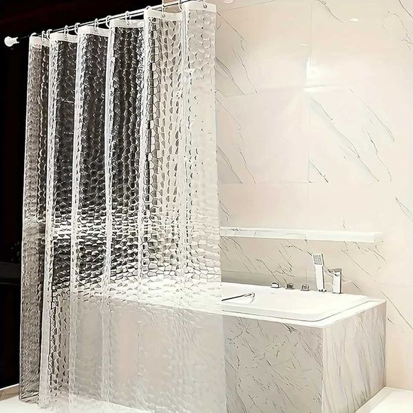 1pc 3D Pebble Pattern Waterproof Shower Curtain - Clear Vinyl Unli Arts Shower Liner with Water-Resistant Coating - Easy to CT250111